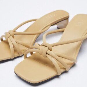 Zara Nude Square Toe Knotted  Heels 7.5/38